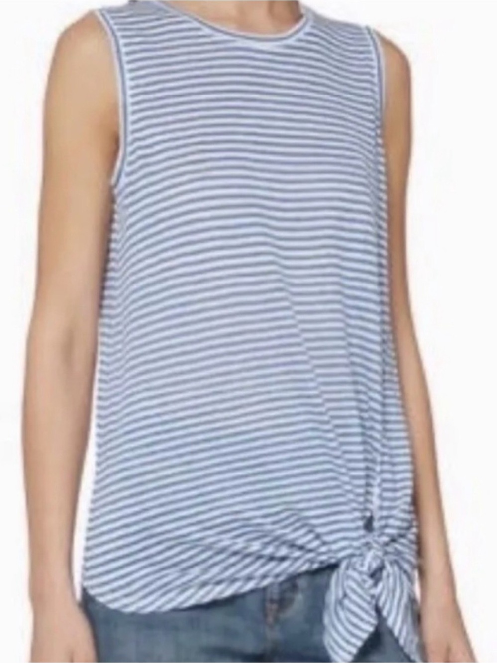 Banana Republic Linen Blue and White Striped Tie-Front Sleeveless Top - Picture 8 of 8